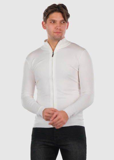 Gilles white mens zipped sweater