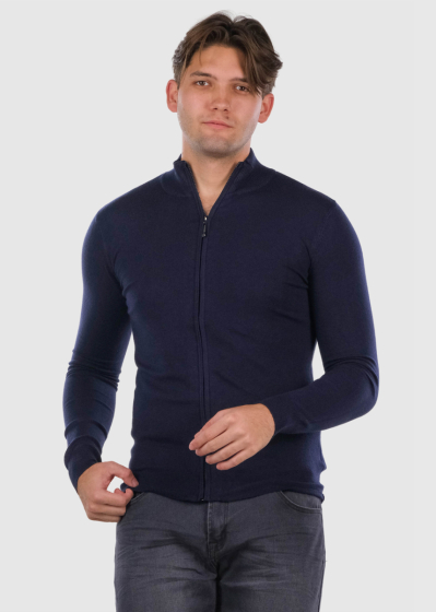 Gilles dark blue mens zipped sweater