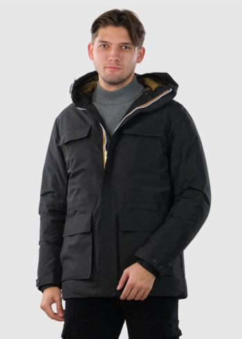 Leksi black men's parka with patch pockets