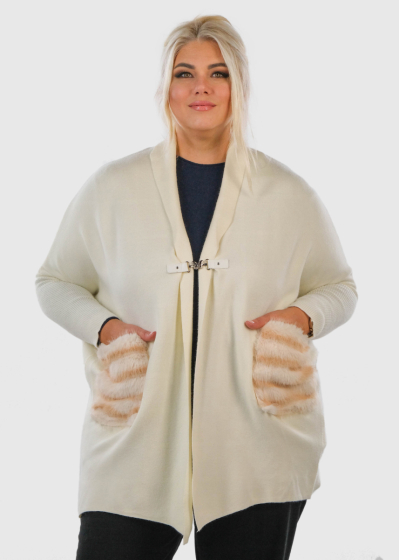 Liseli Plus Size white cardigan with pockets
