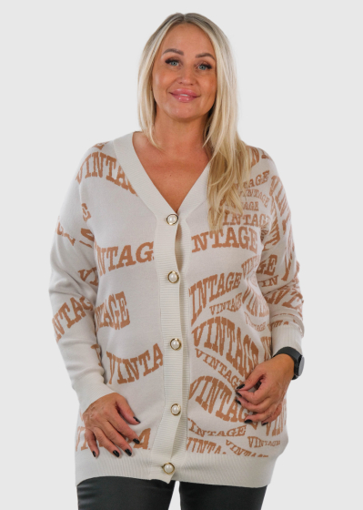 Lale Plus Size white cardigan with signs