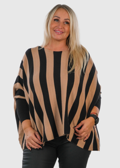 Luana Plus Size beige striped sweater