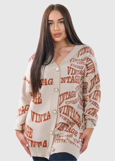 Lale beige cardigan with signs