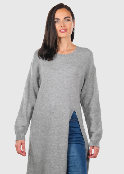 Leora grey long sweater with split
