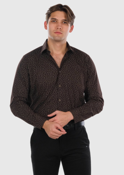 Regular Fit Plus Size dark brown printed shirt