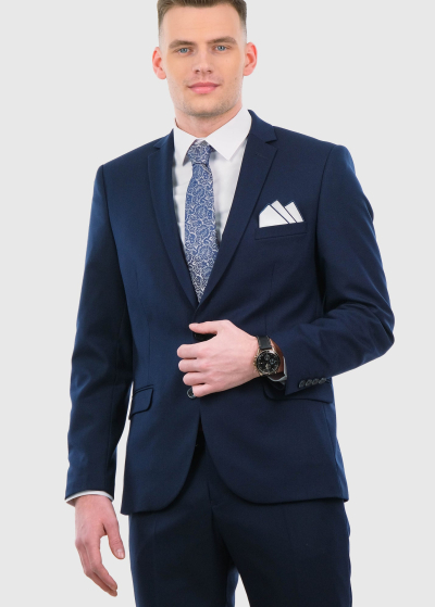 Raffi tumši zils pieguļošais uzvalks ar vilnu