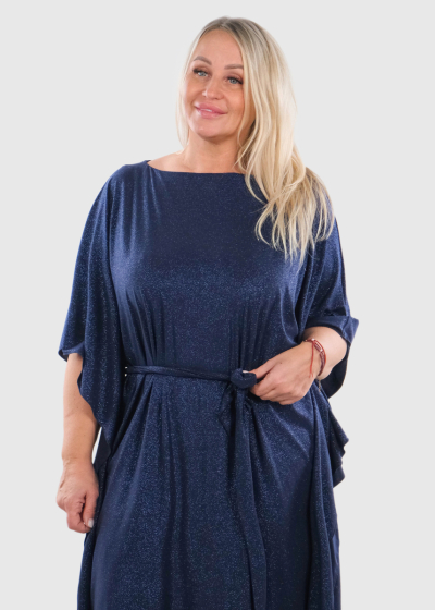 Agata Plus Size dark blue kleita ar jostu