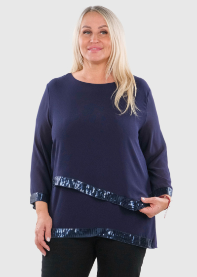 Simeone Plus Size dark blue blouse with sequins