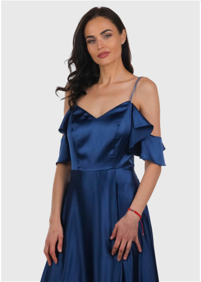 Aamina dark blue long off-shoulder evening dress