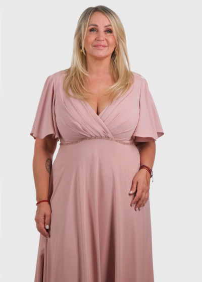 Aminta Plus Size light pink long evening dress