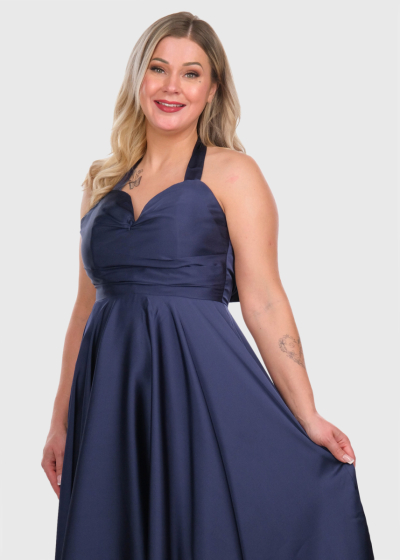 Evgenia dark blue open back evening dress