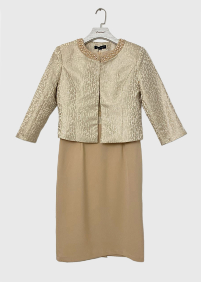 Ganga Plus Size beige dress with blazer