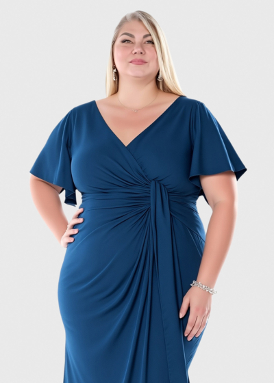Visola Plus Size blue long evening dress