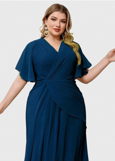 Iseula Plus Size dark blue long evening dress