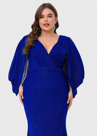Idania Plus Size blue long fitting evening dress