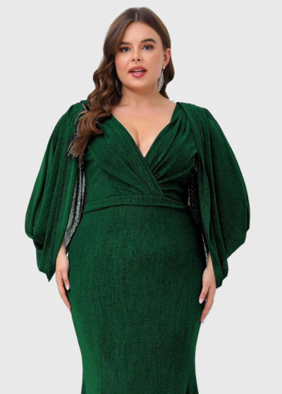 Idania Plus Size dark green long fitting evening dress