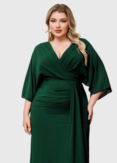 Joanna Plus Size dark green long evening dress