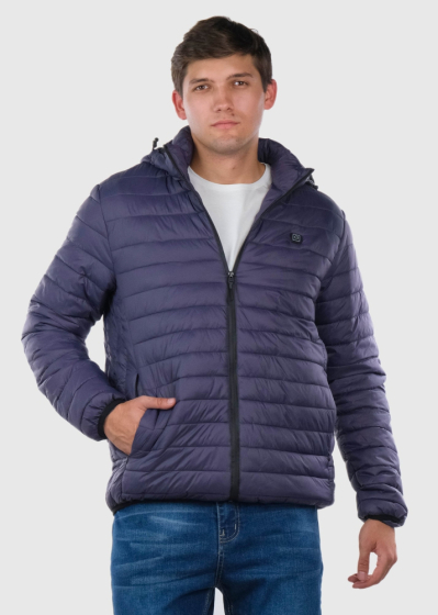 Oliviero dark blue heated jacket with a hood