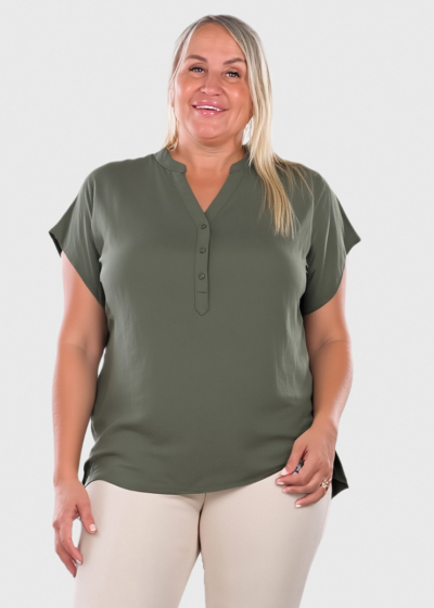 Kasia Plus Size khaki buttoned blouse