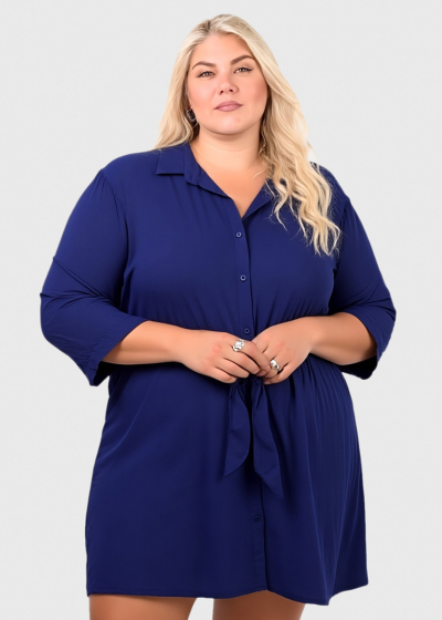 Kerry Plus Size dark blue tie waist tunic