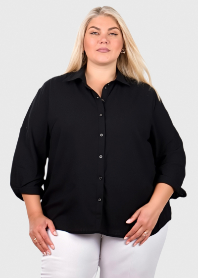 Kubra Plus Size black buttoned blouse