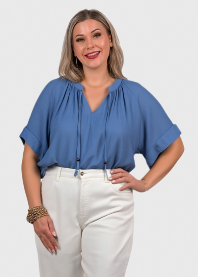 Ksenia Plus Size blue blouse with asymmetric hem