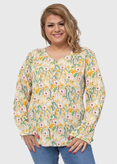 Kalyani Plus Size yellow floral printed blouse