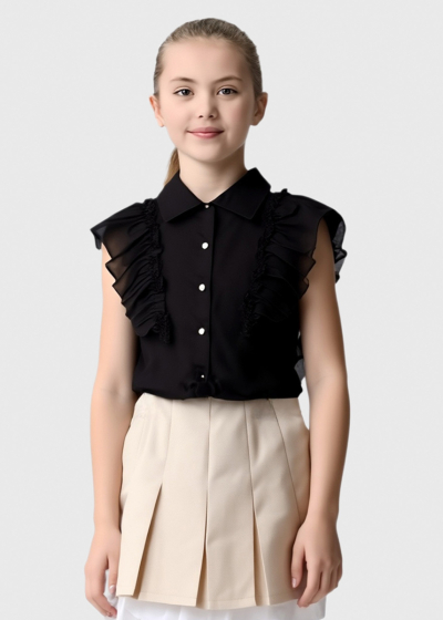 Lumina black blouse with frill details