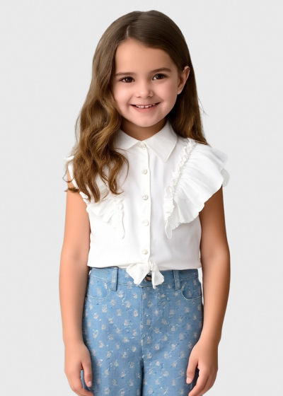 Lumina white blouse with frill details