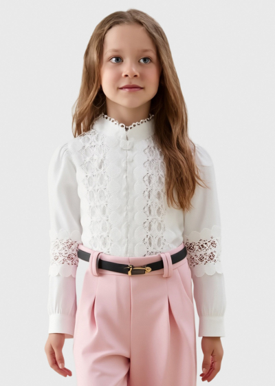 Lale white blouse with lace inserts