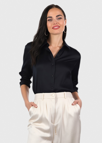 Vienna melna blūze ar garām piedurknēm