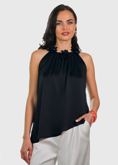Trianna black top with asymmetric hem