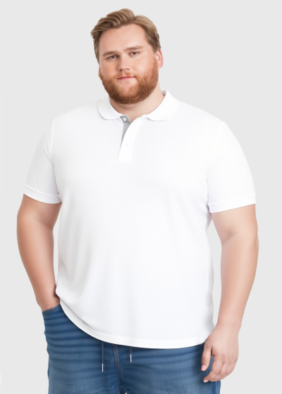 Rocco Plus Size white men's Polo Shirt with pocket