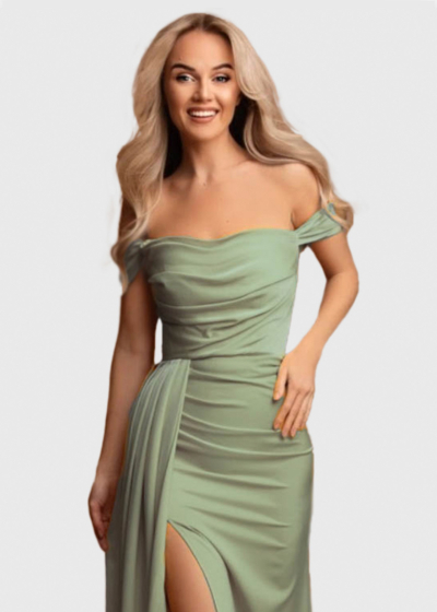 Tea light green long evening dress