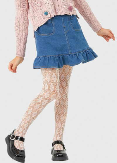 Belle white floral printed tights