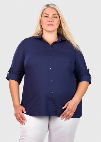 Amy Plus Size dark blue women's shirt with pocket