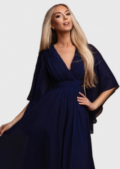 Windy dark blue long evening dress