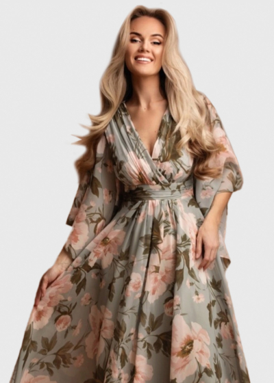 Shiri long evening dress in floral print