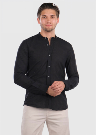 Afiq black linen long sleeve shirt