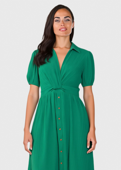 Green V-neck dress