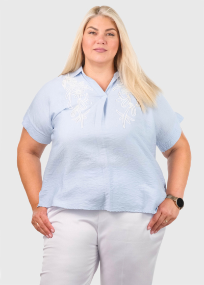 Kaira Plus Size light blue short sleeve blouse