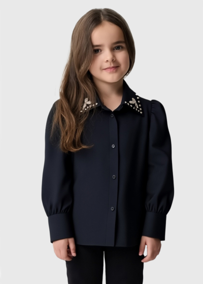 Rossana black blouse with rhinestones