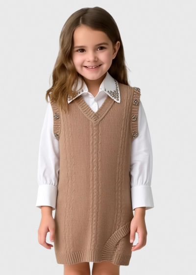 Radina beige suit with rhinestones