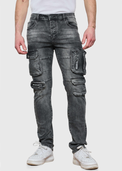 Grey jeans with patch pockets
