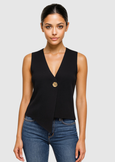 Amelia black vest with button