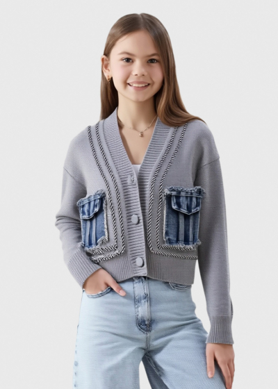 Liene grey cardigan with patch pockets