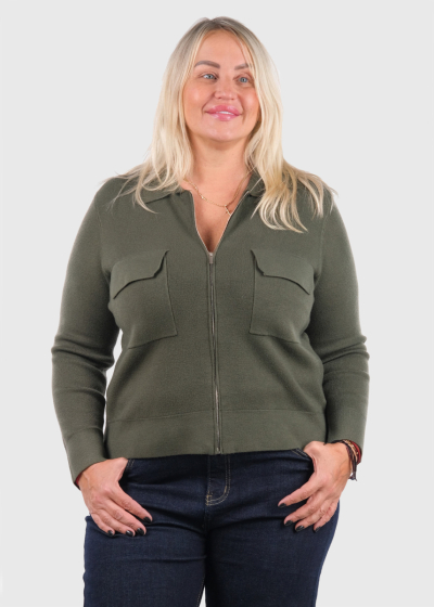 Kamila haki īss kardigans rāvējslēdzēju