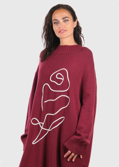 Kaiyo bordo sweater dress with pattern