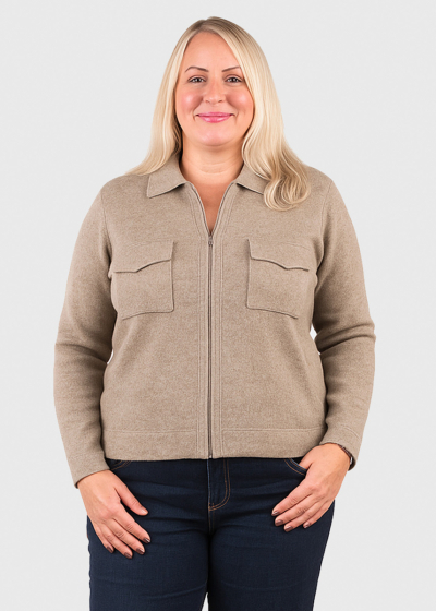 Kamila beige short zipped cardigan