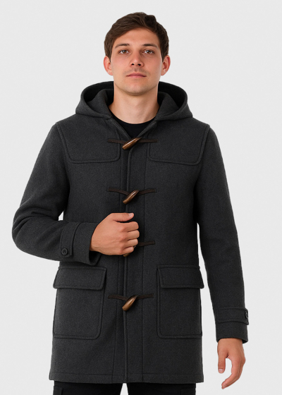 Dark grey men's coat with hood